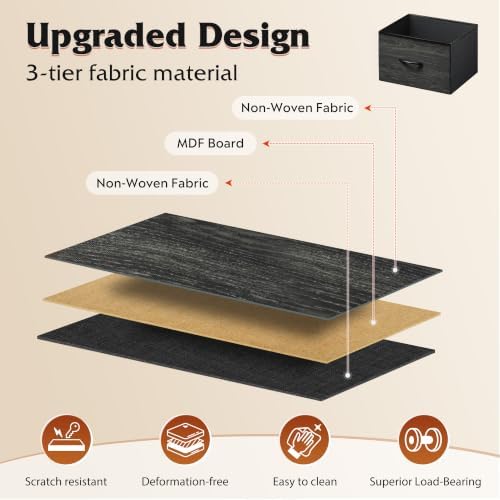 WLIVE Night Stand Set 2, Nightstand with 2 Fabric Drawers, Small Dresser for Bedroom, Bedside Table for Small Spaces, Dorm, Charcoal Black Wood Grain Print