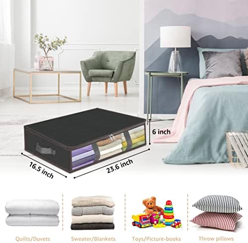 Under Bed Storage Containers Closet Organizers-4 Pack Underbed Blanket Storage Bags with Front Clear Window & Four Handles, Under the Bed Long Storage Bins for Clothes, Comforters,Toys (40L)