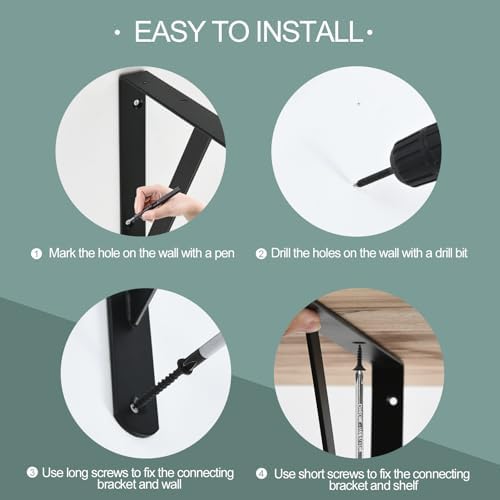 6 Pack L8 x H 6" Black Heavy Duty Shelf Brackets with Screws Metal Shelf Brackets Shelf Support Angle Brackets for Shelves L Brackets Heavy Duty Floating Shelf