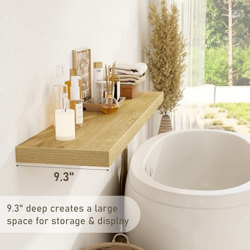 Fun Memories 55 Inch Floating Shelves for Wall 2 Pack Shelves for Bedroom|Kitchen|Bathroom 55 x 9.3 Inch Wood Floating Shelf with Invisible Brackets for Books|Storage|Decor, Oak