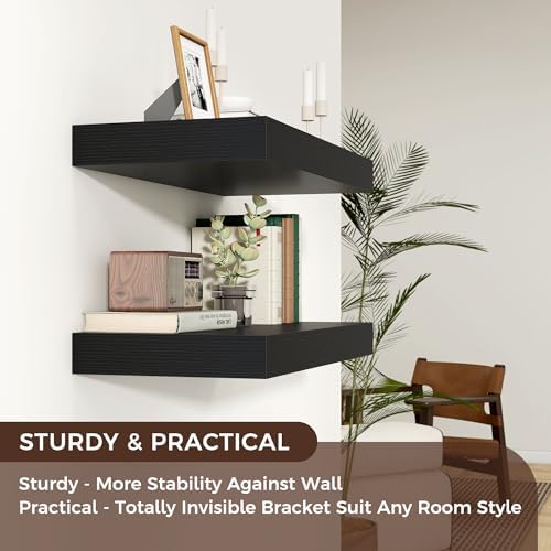 40 Inch Floating Shelves for Wall, 12"D Wood Storage Shelves, Black Finish