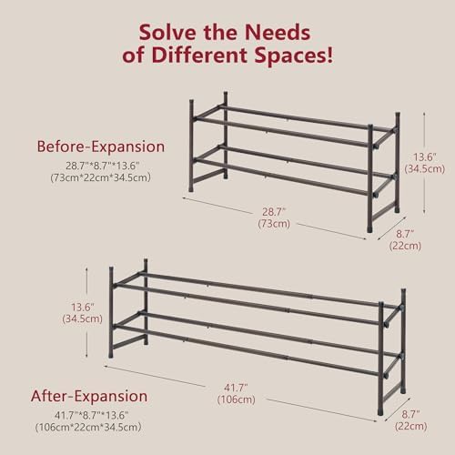 Tajsoon Expandable Shoe Rack for Closet 2 Tier, 28“-41“Stackable, Bronze