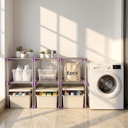 BLULEE Expandable Standing Shelf Unit, Adjustable Storage Rack Purple