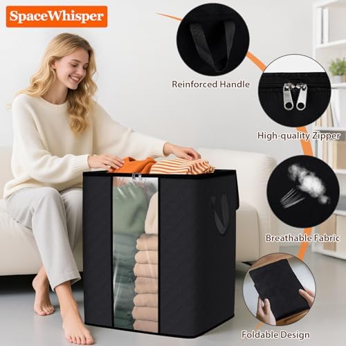 SpaceWhisper 8 Pack 100L Clothes Storage, Foldable Storage Bags, Black