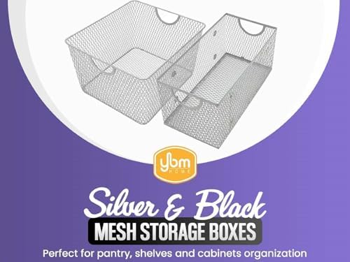 YBM HOME Kitchen Pantry Organizer Wire Basket for Shelves, Pantry, and Cabinets, Mesh Open Metal Storage Bin for Organizing Household, Office, and Laundry Supplies, 11 x 5.5 x 5 in, Pack of 2