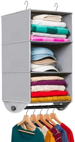 HOLDN’ STORAGE Hanging Closet Organizer with Garment Rod, 3-Shelf