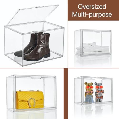 Attelite XXX-Large Acrylic Display Case Boot Shoe Storage Boxes 2 Pack
