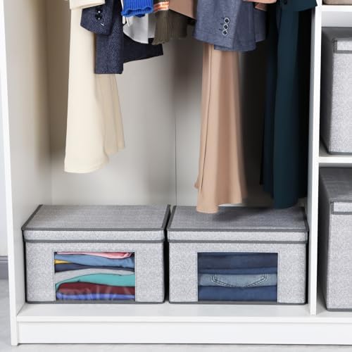 Univivi Fabric Storage Bins with Lids for Closet, 4 Pack, Grey