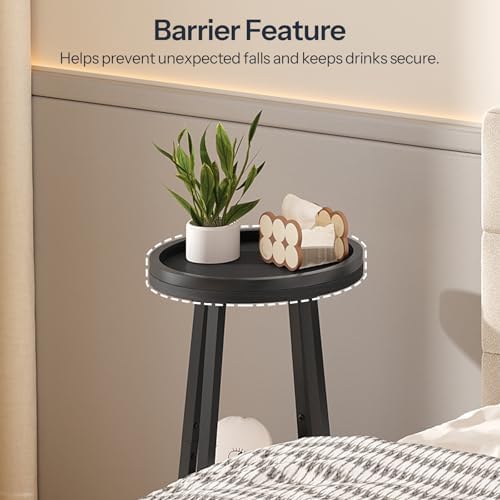 HOOBRO Small Round Side Table, 2-Tier Round Sofa End Table, Compact Nightstand with Fabric Storage Basket, for Small Space, Living Room, Bedroom, Dorm, Black BB183BZ01