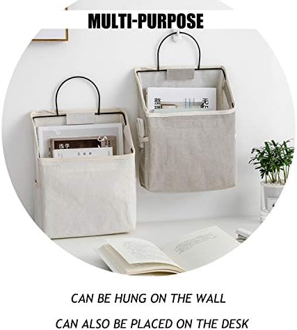 2 Pcs Wall-hanging Storage Bags,Desktop Organizer Basket Cotton Linen Hanging Storage Basket for Kitchen,Bderoom,Living Room-Plant