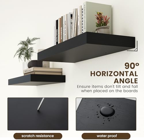FLYJOE 30 Inch Floating Shelves, 12'' Deep Black Shelves for Wall Set of 2