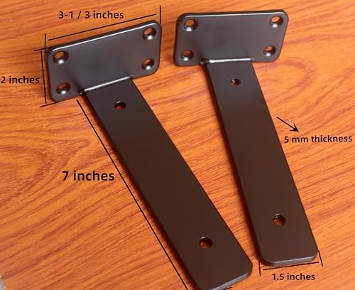 16 Pack - 7 inch Black Hidden L Shelf Bracket (1/5 Inch Thicked) Iron Floating Shelf Brackets Rustic Industrial Metal Brackets for Shelf Support