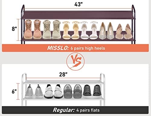 MISSLO 4 Tier Long Shoe Organizer for Closet Shoe Rack for Bedroom Closet Floor Shoe Shelf for Entryway Storage Stackable Wide Shoe Shelf Stores 30 Pairs of Men Sneakers, Brown