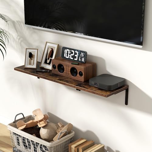Fun Memories Deep Floating Shelves, 16W x 8D Floating Shelves Set of 2, Wall Mounted Shelf with Metal Brackets, Rustic Wood Wall Shelf for Bathroom, Kitchen and Living Room, Rustic Brown