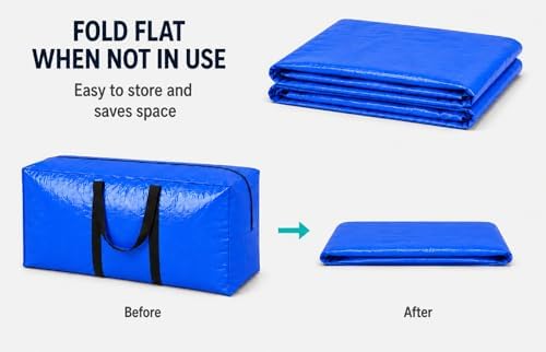 Extra Large Storage Bags, Jumbo Moving Tent Storage Bags, Foldable Big Turquoise XXL Duffle Bag for Travel,Christmas Tree Bag, 42x23x13.5inch - 2PACK