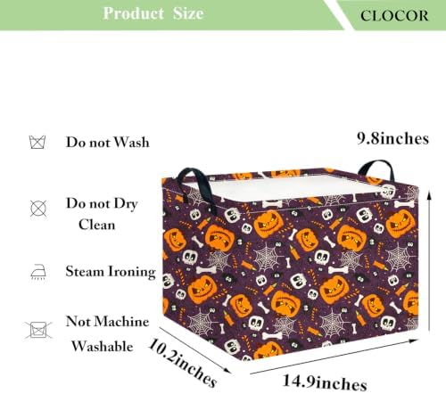 CLOCOR Rectangular Storage Basket,Collapsible Cute Pattern Storage Bin,Waterproof Books Box with Handles,Gift Basket(Big Pumpkin Halloween)