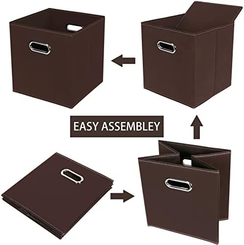 Fabric Cloth Storage Bins,Fabric Cube Bins Organizer with Dual Handles Foldable Cube Storage Baskets for Home Bedroom Storage,Set of 3,(Coffee)