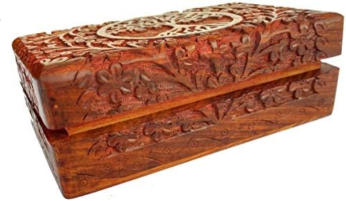 Wooden Jewelry Box for Girls | Women - Organizer Storage Display Case Birthday Gifts for Mom - 8x5 Inches (Design9)