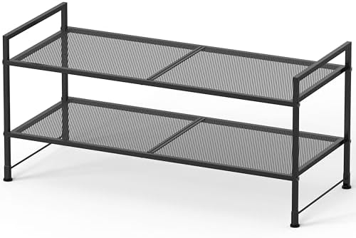 Simple Houseware 2-Tier Stackable Mesh Shoe Rack, Black