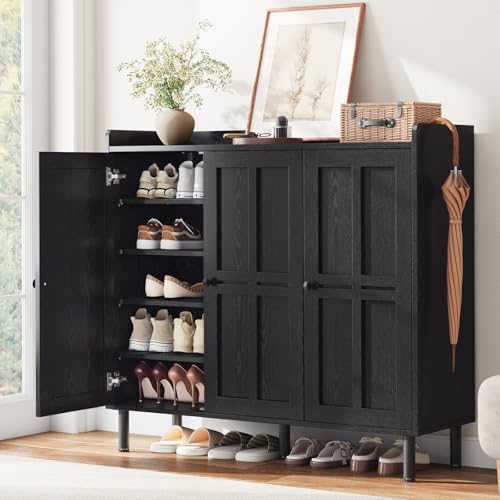 ComfyCorner Shoe Cabinet with 3 Doors, Shoe Rack for Entryway, Black