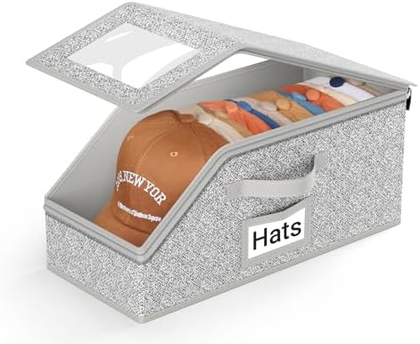 AOODA Stackable Hat Storage for Baseball Caps, Holds up to 12 Caps Hat Organizer for Closet, Sturdy Hat Boxes for Men with Cardboard, Grey