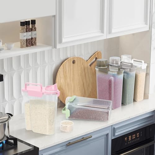LEAWALK 5-7Lbs/6Qt Dog Cat Storage Container Portable with Upgraded Large Spout and Cup, Plastic Pet Food Dispenser for Small Animal Kibble, Bird Seed, Oatmeal, Rice, Flour, Brown Sugart- Light Pink