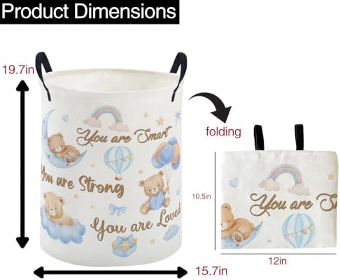 ESSME Kids Laundry Basket,Bear Hamper Collapsible Canvas Waterproof Storage Bin for Boys, Cute Hamper,Gift Baskets(Bear)