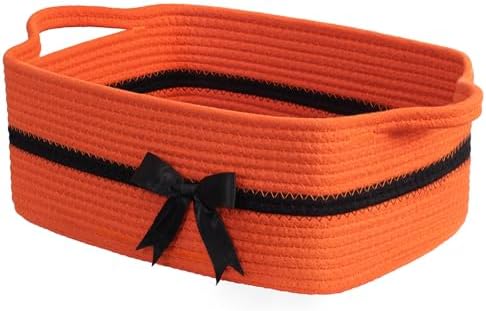 CHICVITA Small Storage Basket for Gifts, 13"x 10"x 5" Cute Woven Rope Gift Basket for Halloween, Baby Nursery Storage Baskets with Handles for Towels, Toys, Orange