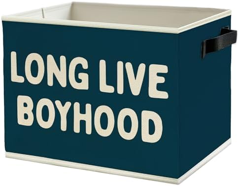 Long Live Boyhood Boys Storage Bins Box with Handles, Blue Pattern Collapsible Basket Organizer for Kids Teen Boy Nursery Room Bedroom Bathroom Playroom Books Clothes