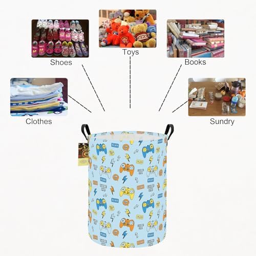 Round Fabric Collapsible Storage Basket with Handles, Color Game