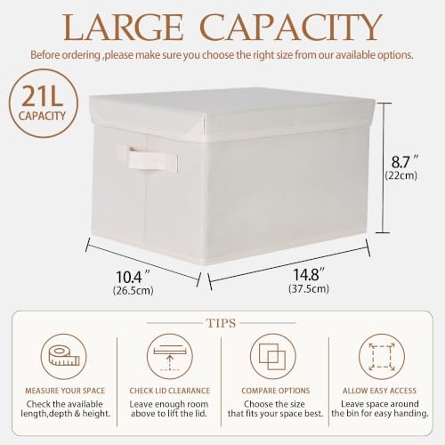 WUIKE Fabric Storage Bins with Lids, Decorative Boxes, Beige, Large, 3-Pack