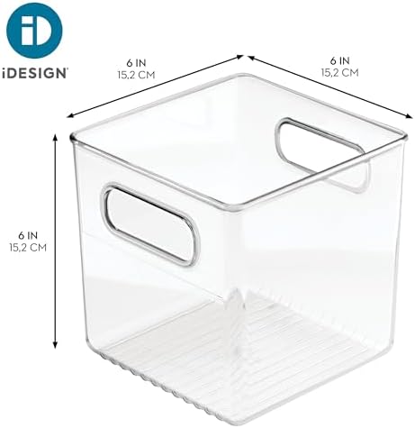 iDesign Storage Bin with Handles, Cube Organizer, Set of 4, Clear | For Pantry, Made in USA