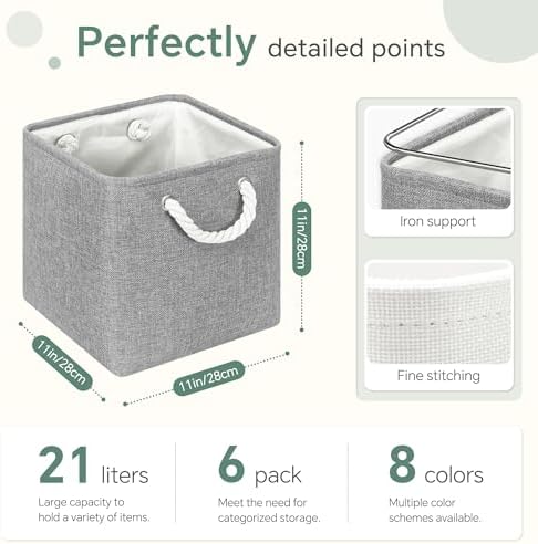 FinishingBo 11 inch Cube Storage Bin with Handles 6 Pack