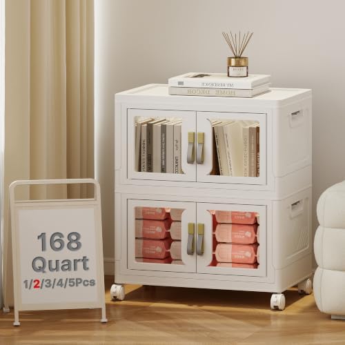 168QT Stackable Storage Bins with Lids, 42Gal Foldable Storage Cabinets