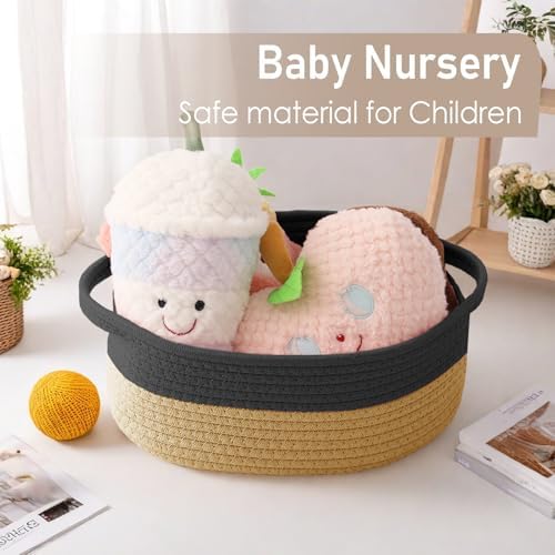 JMvicyroam Small Woven Basket, Empty Gift Basket, Black&Jute/2 Pack