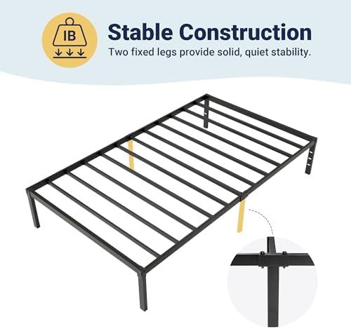 Allewie Twin XL Bed Frame, 14 inch Metal Beds with Storage Space, Black