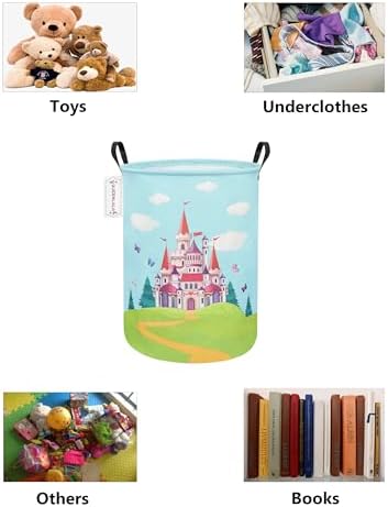 Foldable Waterproof Round Fabric Laundry Basket Home, Forest Castle | Large Capacity, For Apparel Textiles, Plush Goods Storage, Whole House Tidying