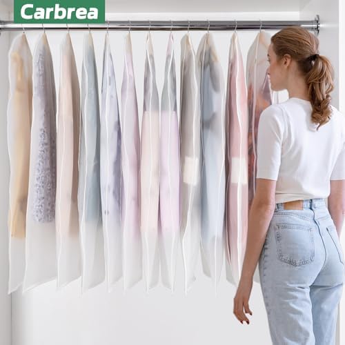 Carbrea 6 Pack Translucent Garment Bags for Hanging Clohes - 24" x 49"