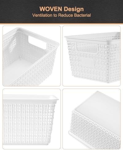 EOENVIVS Plastic Storage Baskets For Organizing, 6 Pack Organization and Storage Containers, Storage Baskets for Shelves Drawers Desktop Closet Playroom Classroom Office, White