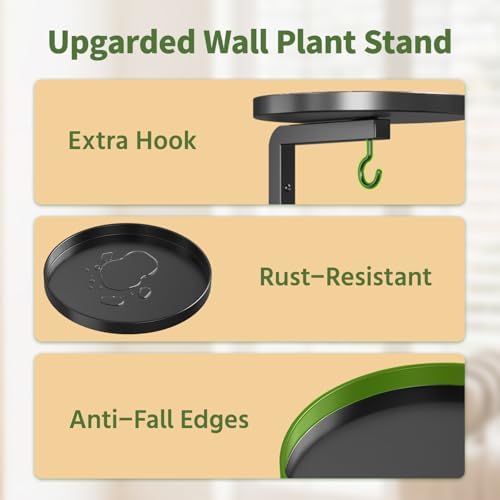 LASZOLA Plant Hanger Holder Window Shelf Wall Mounted Indoor, 5 Pcs Black