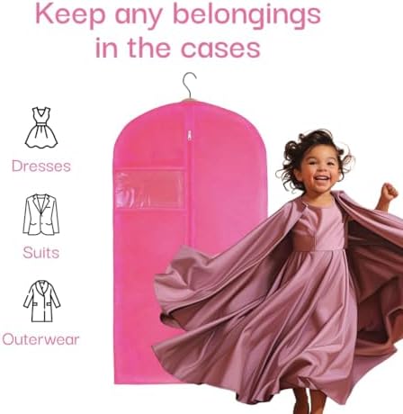 Kids Garment Bag with Clear Window, Hanging Clothes Storage Cover for Dresses, Suits & Dance Costumes, Breathable Travel Bag for Baby Toddler Child, 30" x 18", Pink, Pack of 1