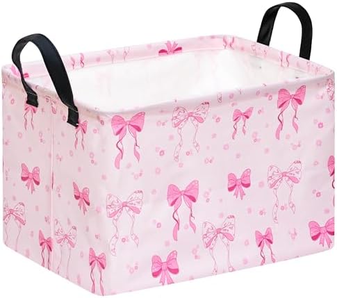 Gift Toy Storage Basket for Girls, Storage Organizer for Nursery Hamper Home Bedroom Laundry Hamper Shelf Baskets Pink Bowknot Pattern