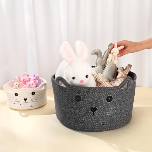 Zopeal Cat Woven Gift Basket Storage,13.7 x 7.8 Inch,Dark Grey