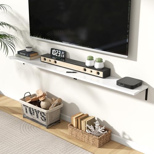 Fun Memories Deep Floating Shelves, 36W x 8D Floating Shelves Set of 2, Wall Mounted Shelf with Metal Brackets, Rustic Wood Wall Shelf for Bathroom, Kitchen and Living Room, White