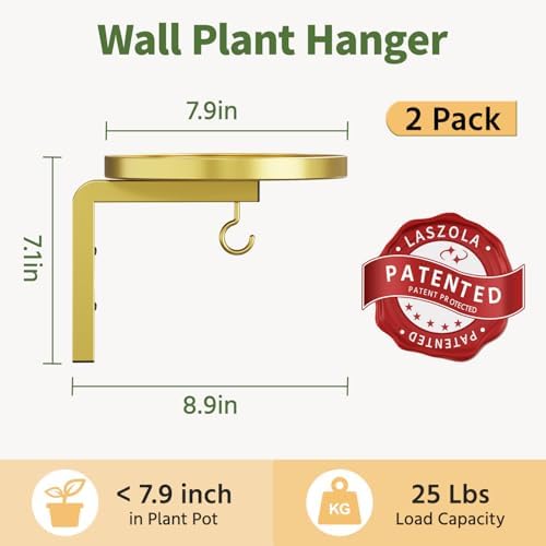 LASZOLA Plant Hanger Holder Window Shelf Wall Mounted Indoor, 2 Pcs Gold