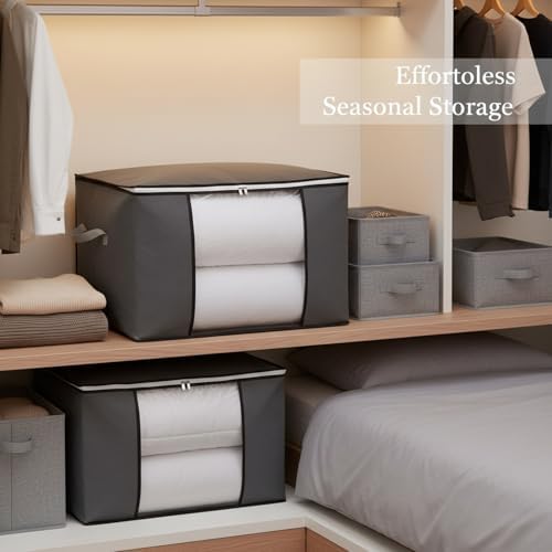 Large Underbed Storage Bag for Clothes & Bedding, Durable Non-Woven Fabric Organizer with Zipper, 23.6 x 15.7 x 13.8 Inches, Gray