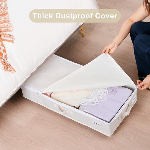 Vincona Under Bed Storage with Wheels, 2 Pack Under Bed Storage Containers with Label Holders for Clothes, Shoes and Blankets, Rolling Underbed Shoe Organizer with Cover, Beige (30.71x15.7x7.28 in)