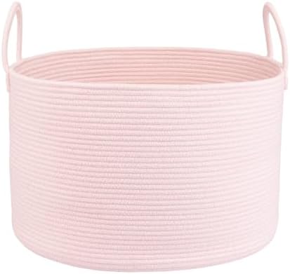 XUANGUO 66L Large Blanket Basket, Round Cotton Rope Basket, Light Pink