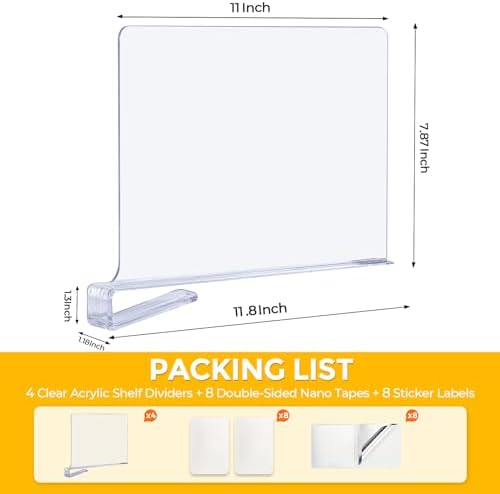 Clear Acrylic Shelf Dividers for Closets Organizer & Storage,2 Pack