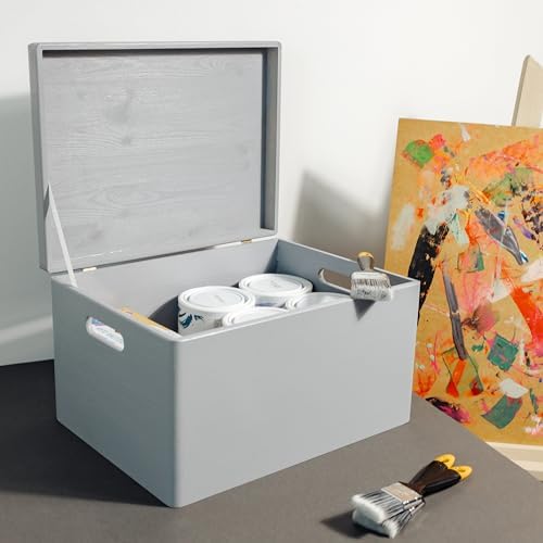 Creative Deco Large Gray Wooden Box Storage with Hinged Lid